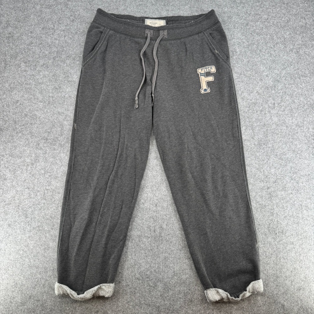 Y2K Abercrombie & Fitch Sweatpants Mens Large Gray Logo Graphic Drawstring